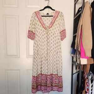 Magnolia Boutique Floral Bohemian Midi Front Tie Dress Small